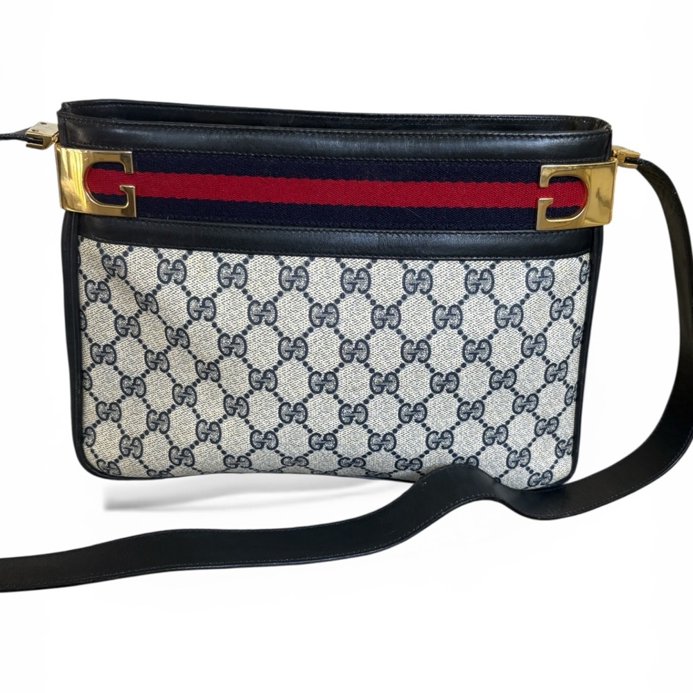 ❌ SOLD Gucci Supreme Monogram Canvas Crossbody Bag in Navy/Red